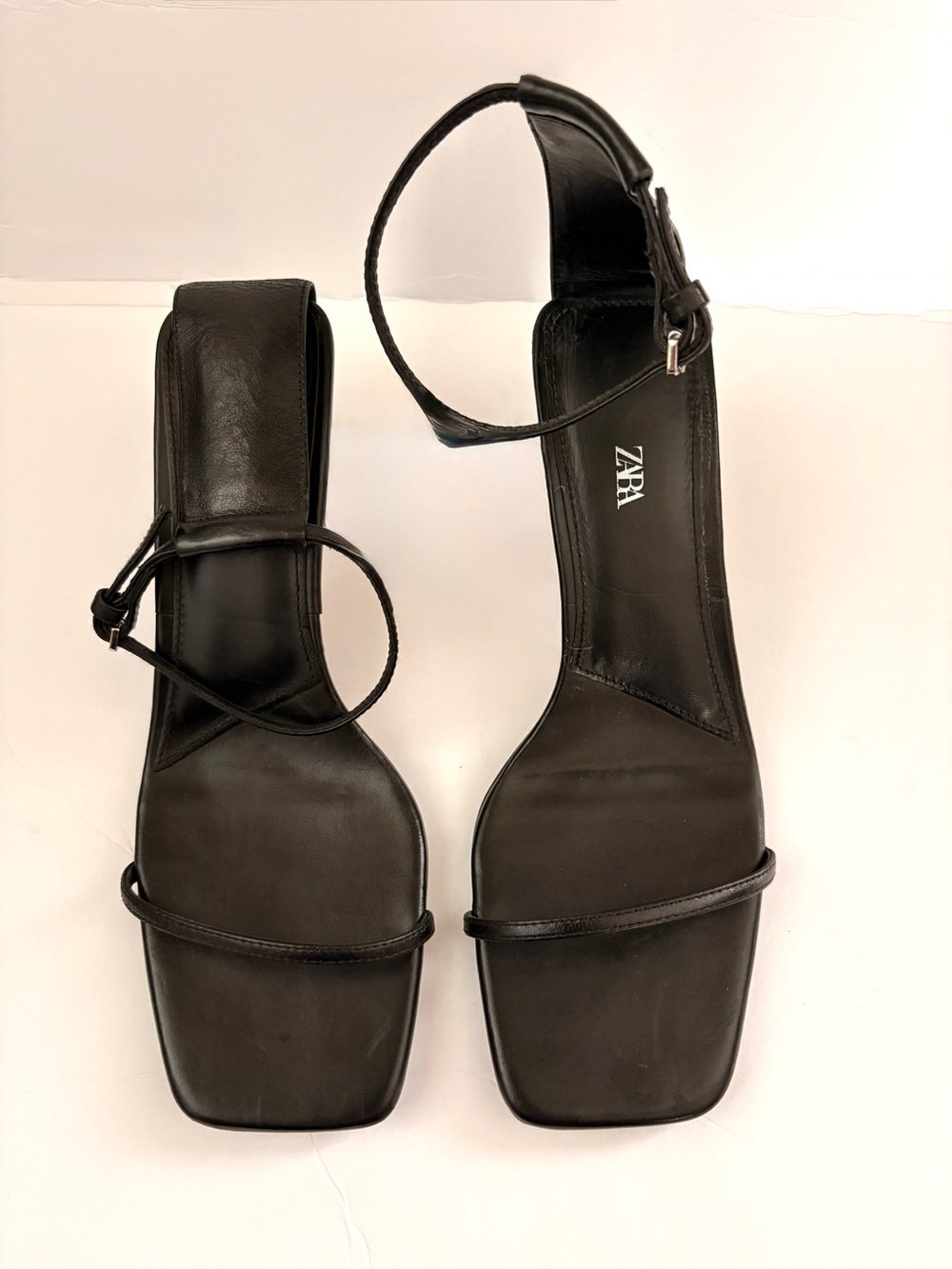 Zara Black Minimal Strap Square-Toe Sandals